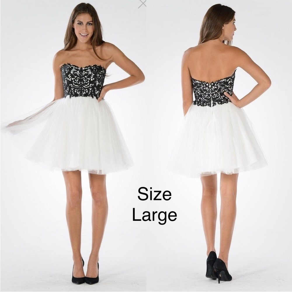 Poly USA 7718 Sparkling Lace Bodice Tulle Skirt A-line Junior Dress Strapless L
